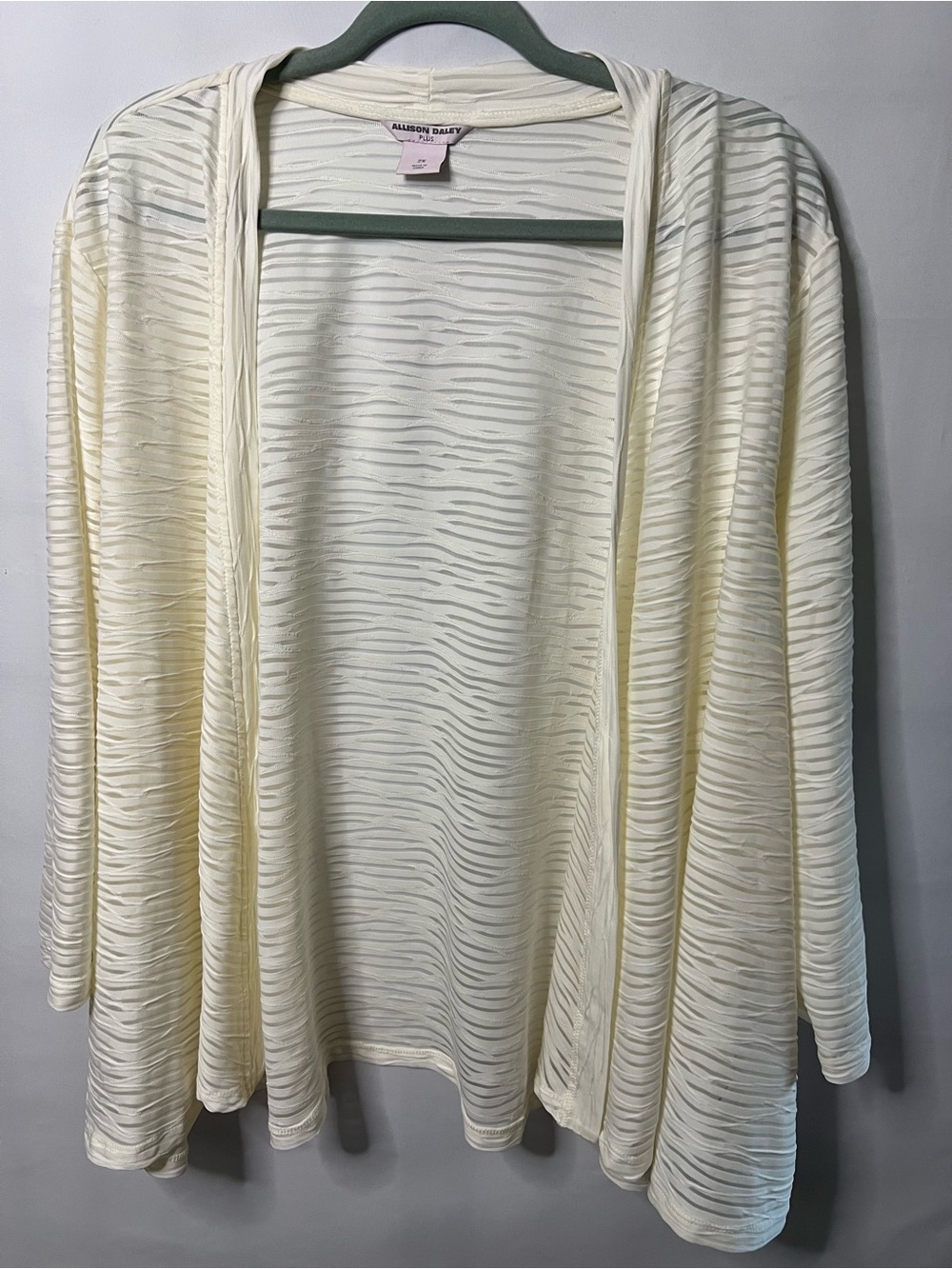 Allison Daley 2X Plus Cream Textured Cardigan Lightweight